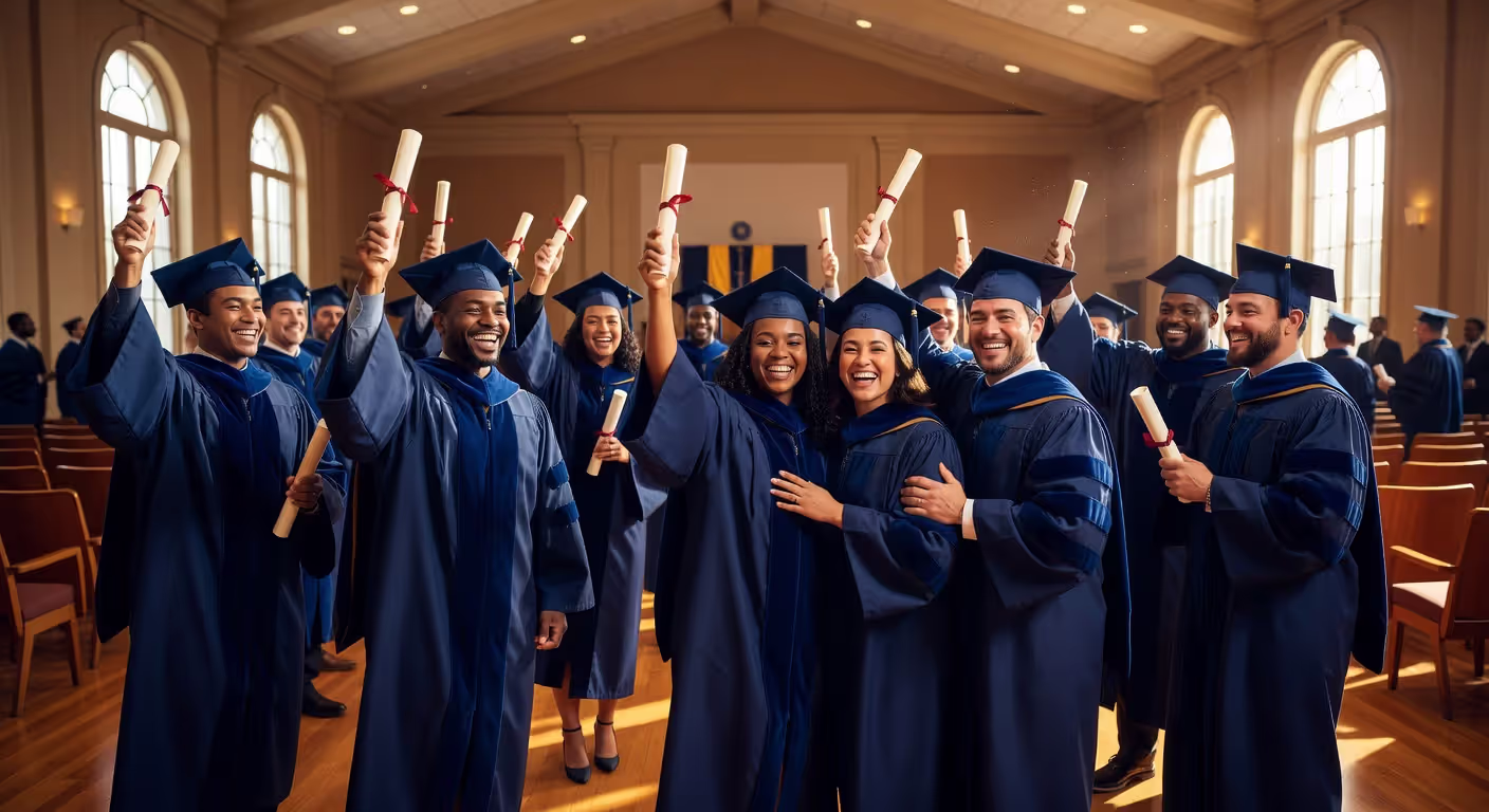 DPT program graduates celebrating at commencement ceremony