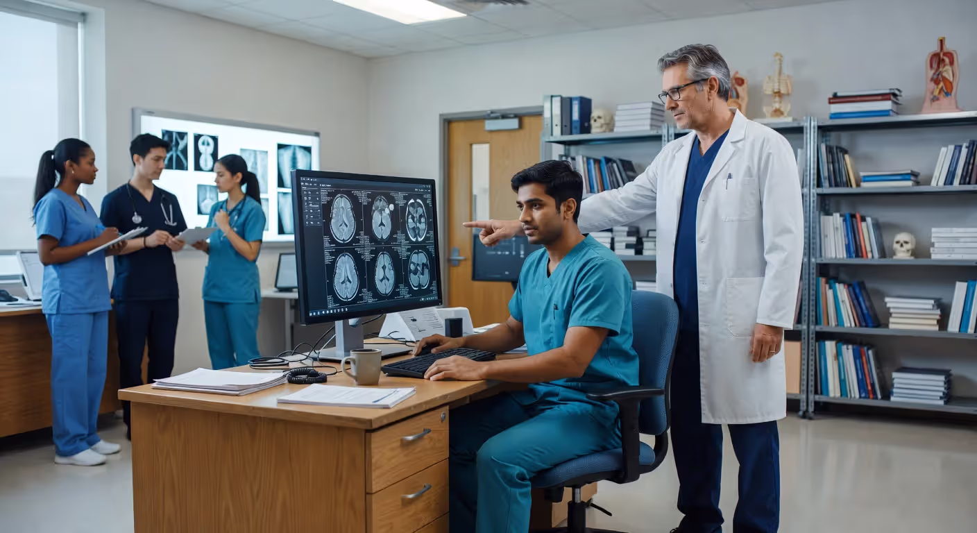 Radiology resident training with attending physician
