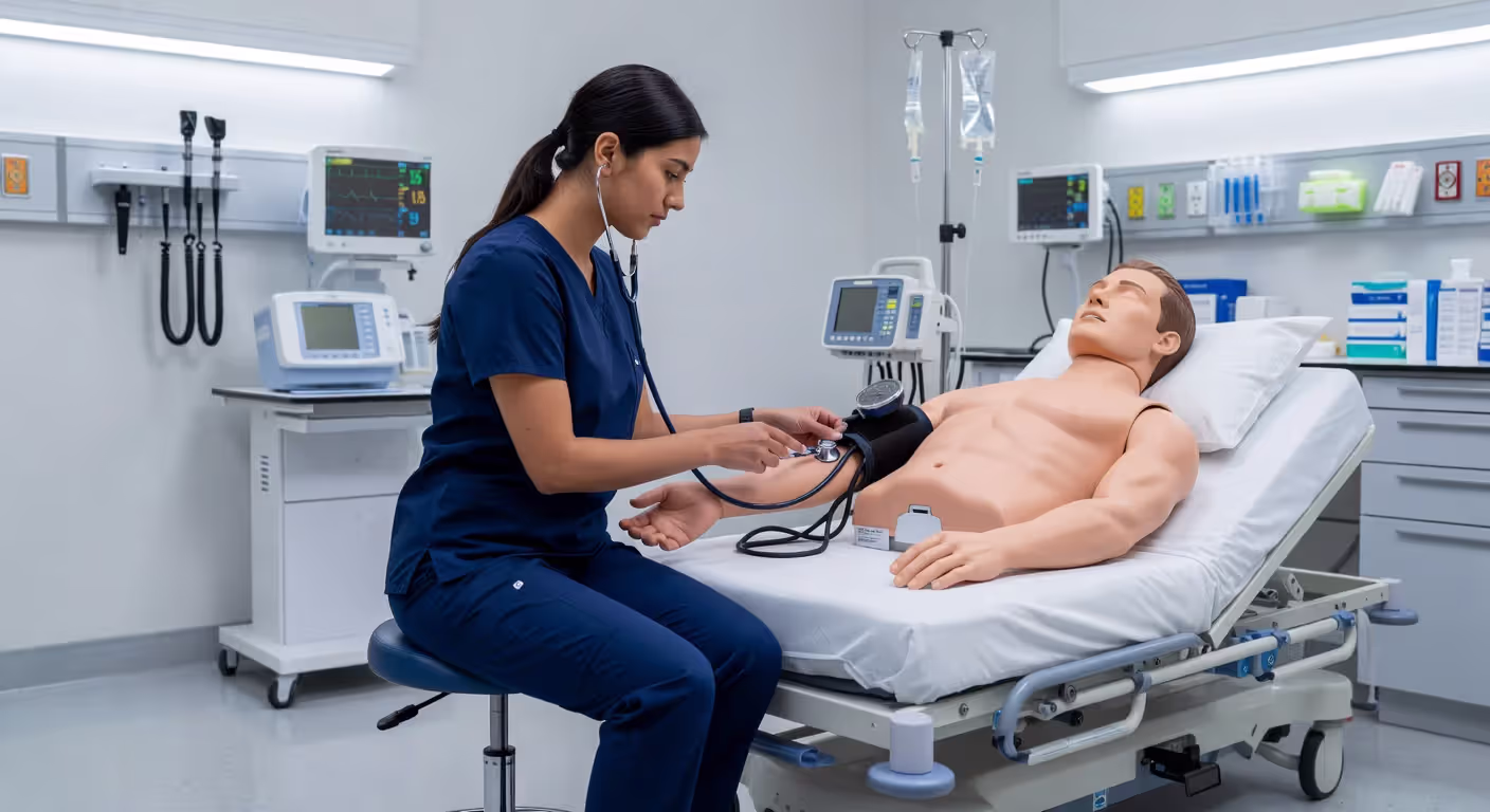 LPN student practicing clinical skills in simulation lab