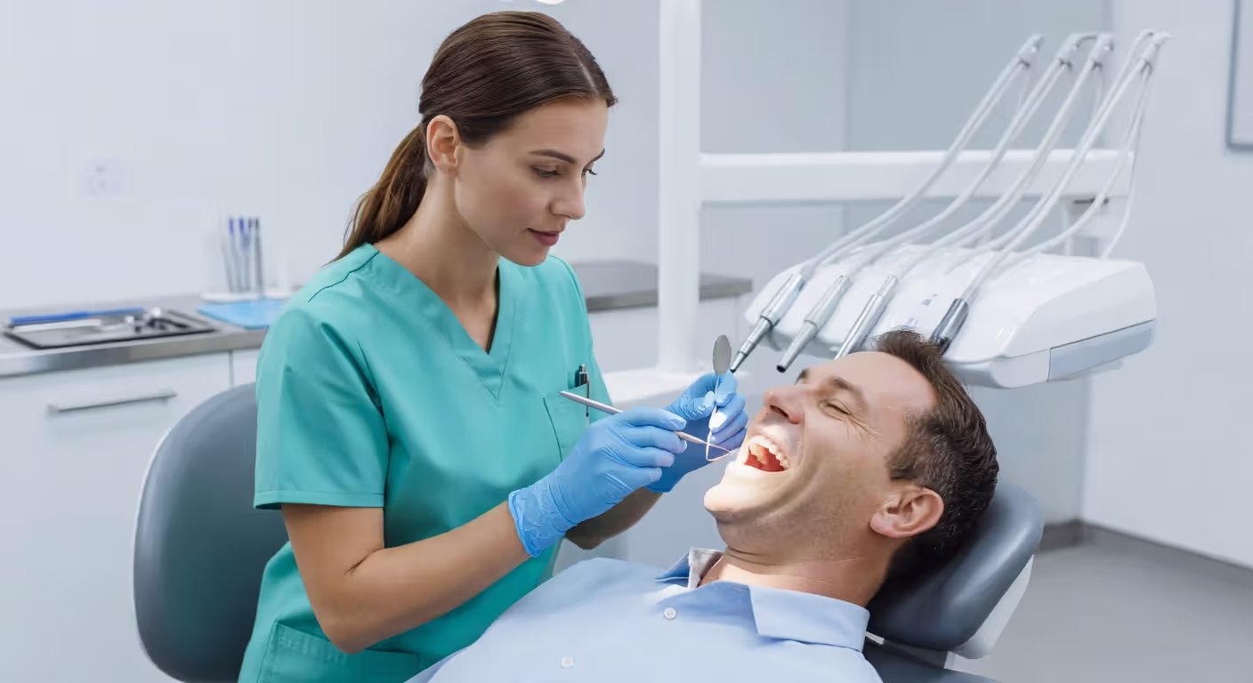 Dental hygienist performing patient examination