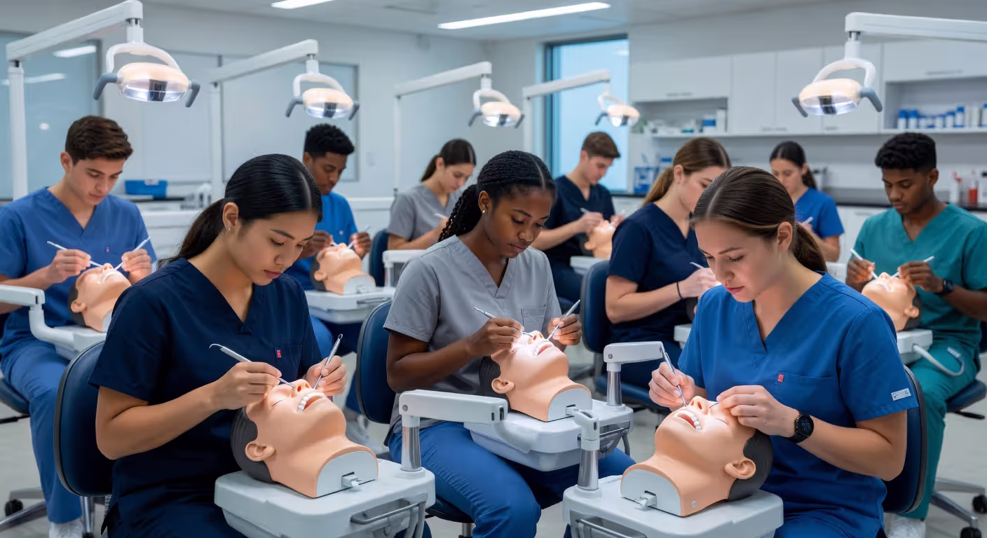 Dental hygiene students in clinical training