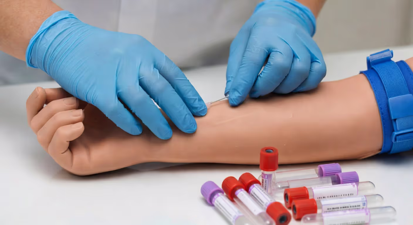 Phlebotomy training practice on arm model