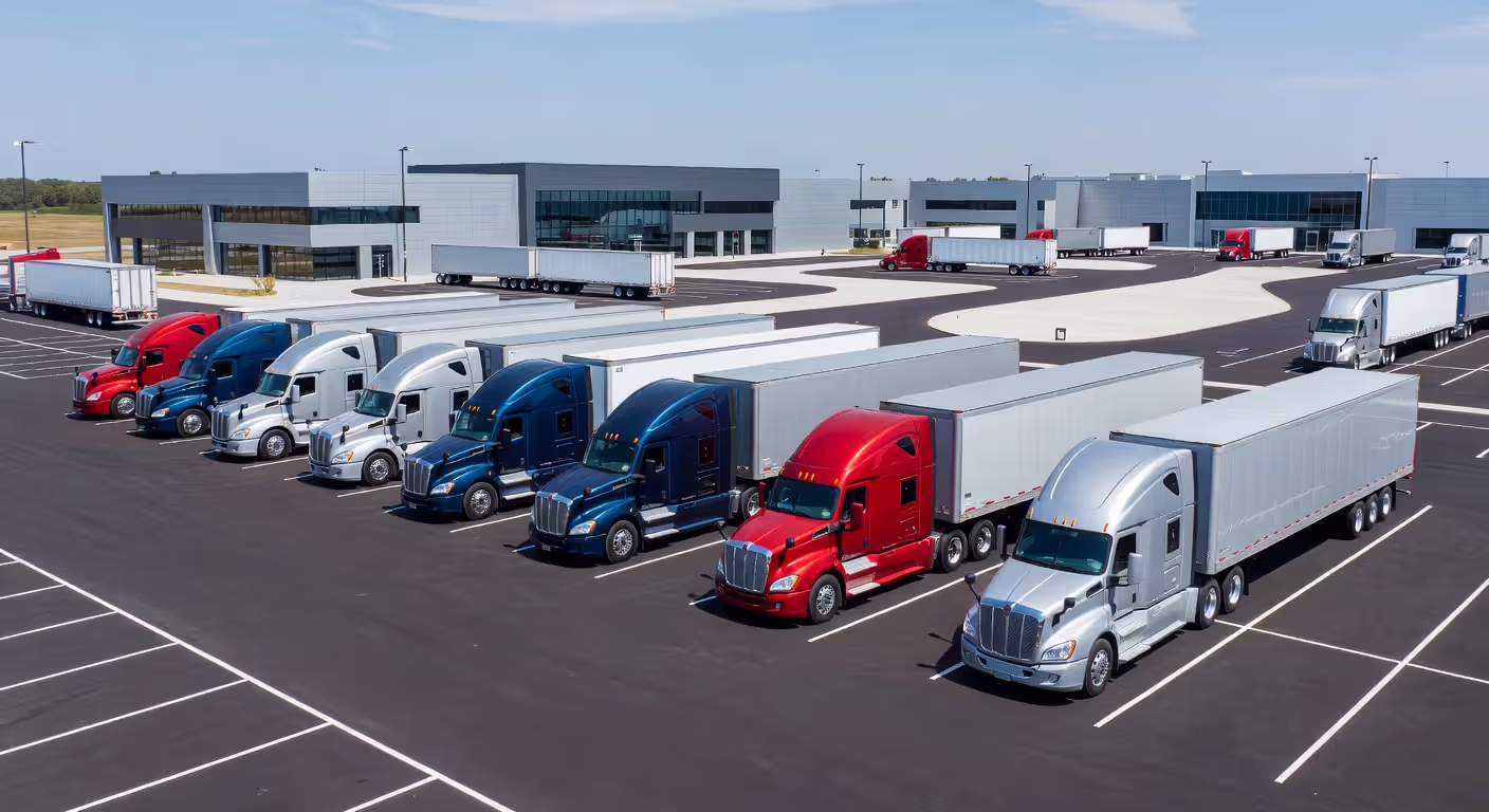 Commercial trucks at a professional CDL training facility