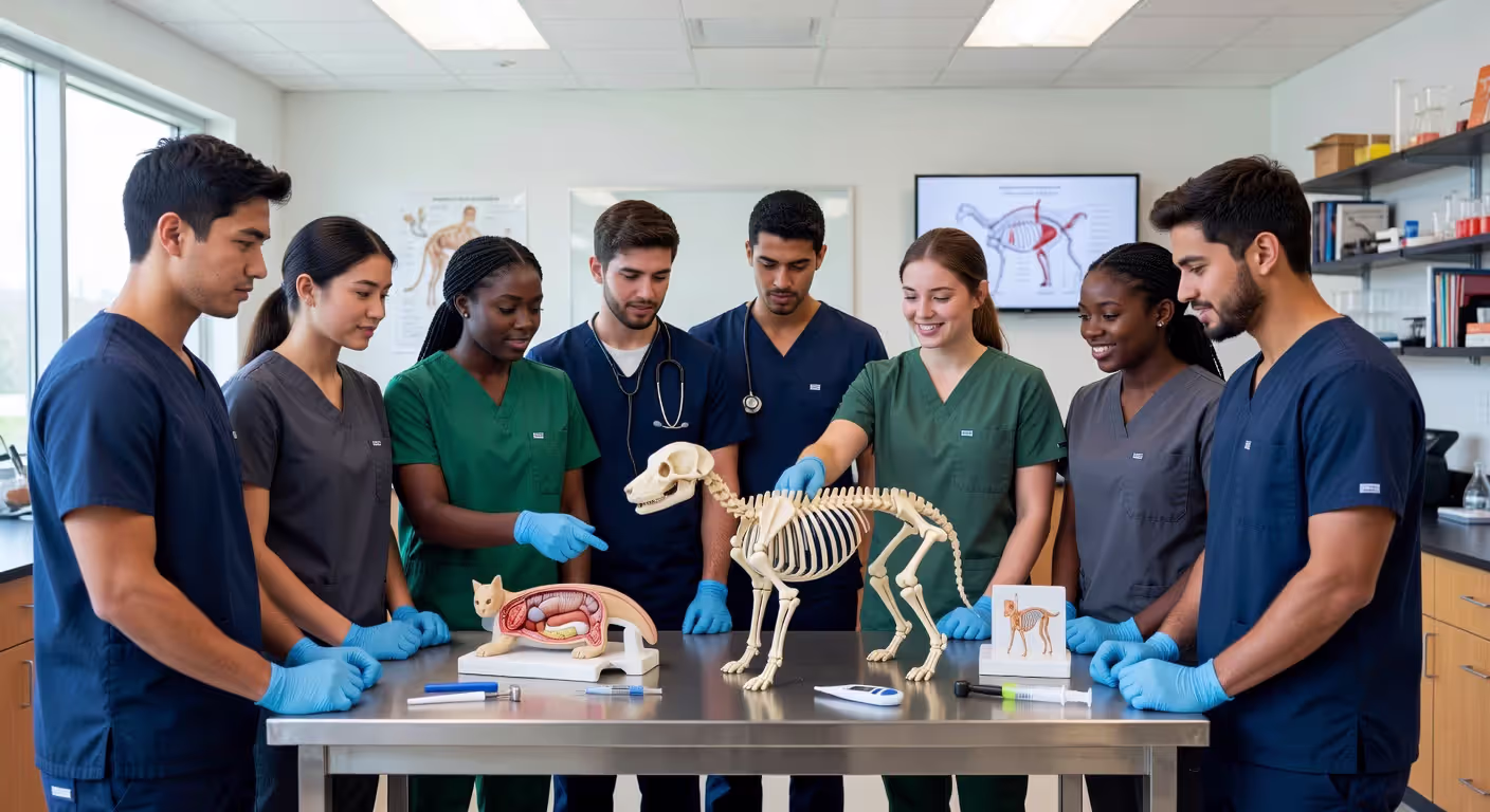 Veterinary technology students in training classroom