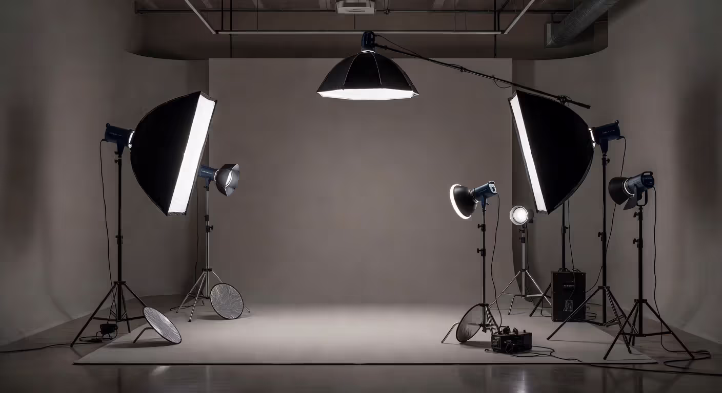 Professional photography studio lighting equipment setup