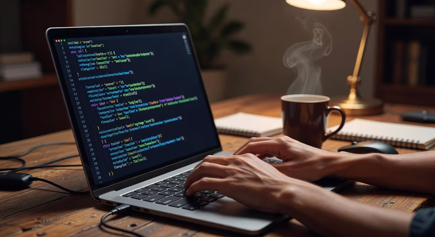 Beginner learning to code at home during online bootcamp
