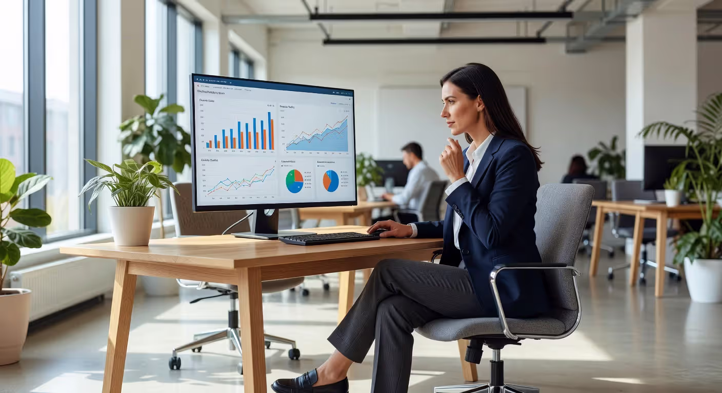 Marketing professional analyzing campaign performance data