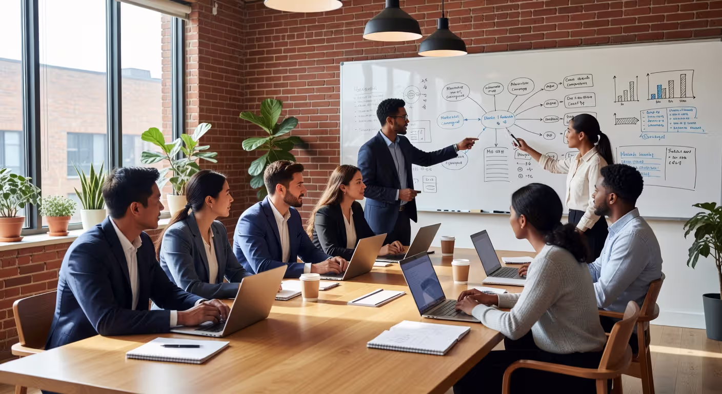 Marketing team collaborating on campaign strategy