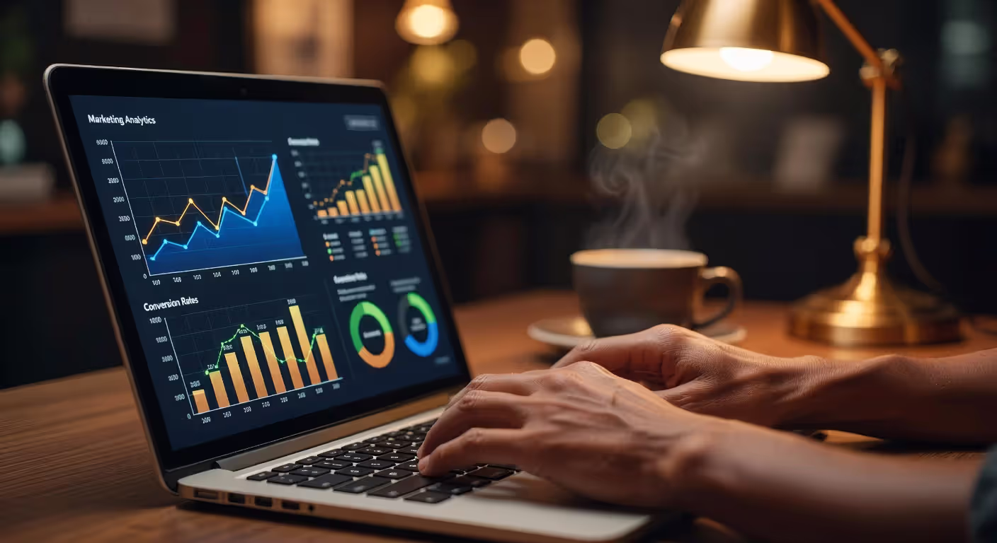 Digital marketer working on campaign analytics and optimization