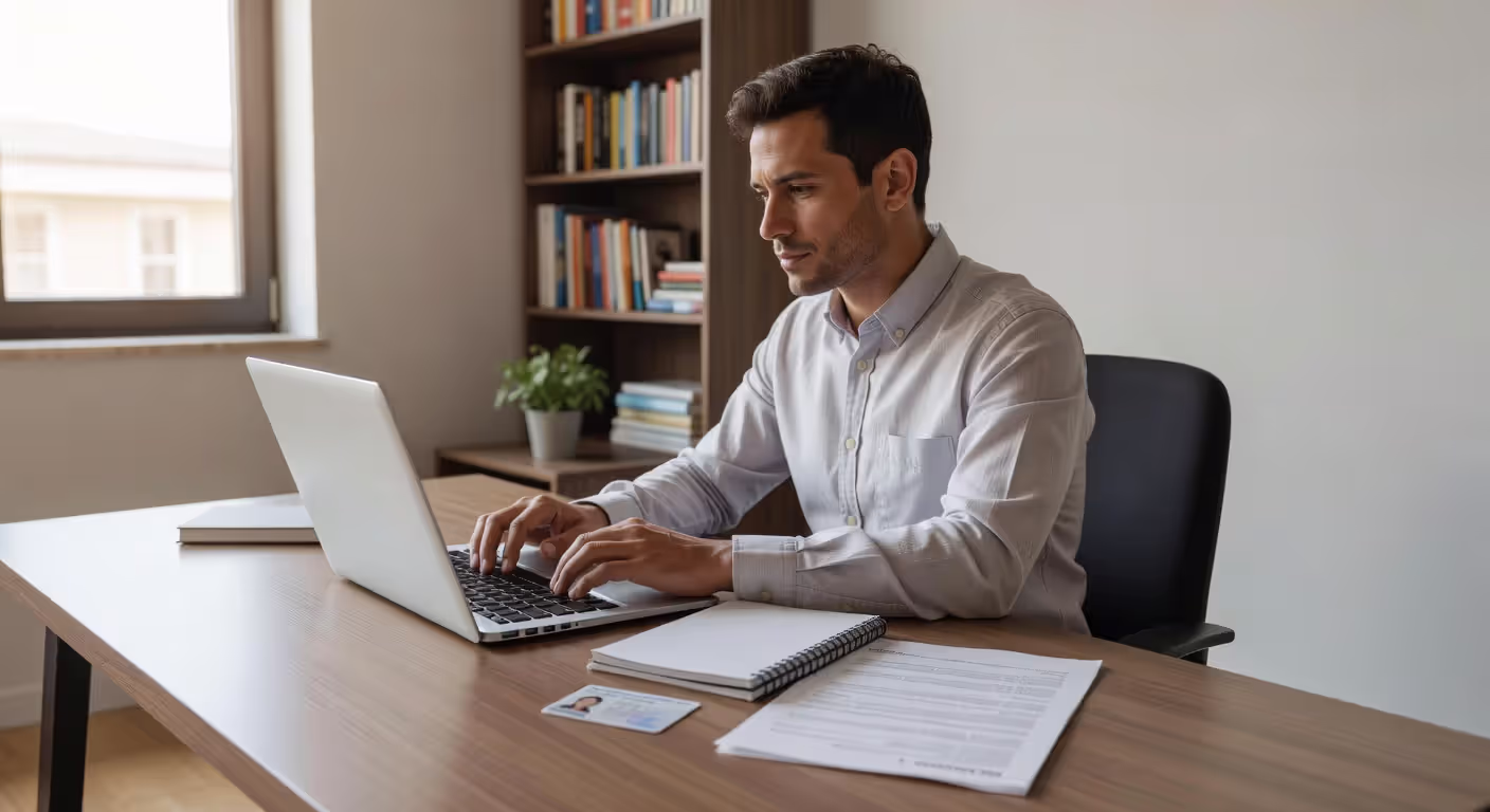 Driver completing online traffic school course from home