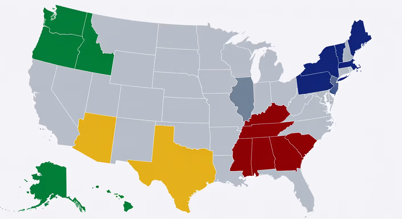 Visual representation of varying state traffic school requirements across America