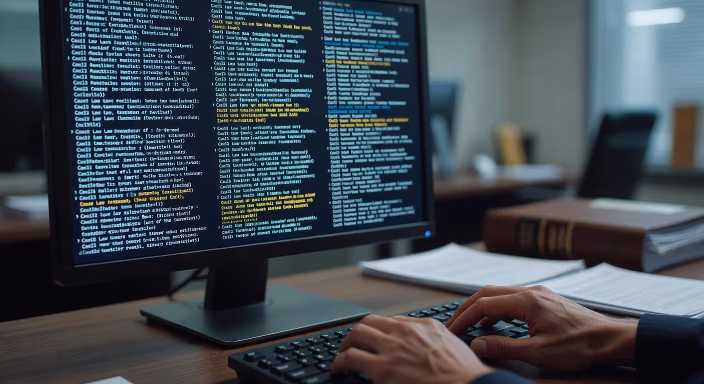 Paralegal conducting legal research using online database