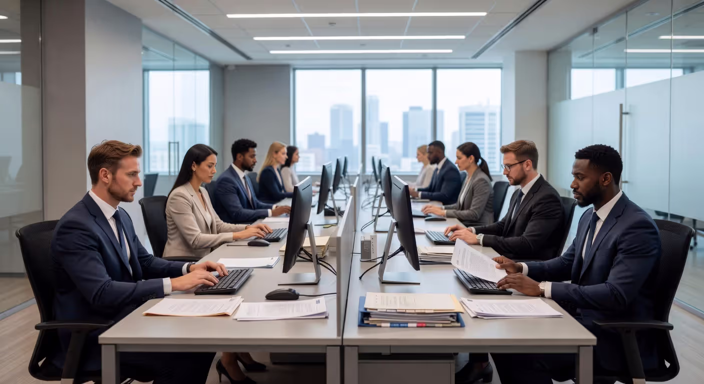Paralegals working in contemporary law firm environment