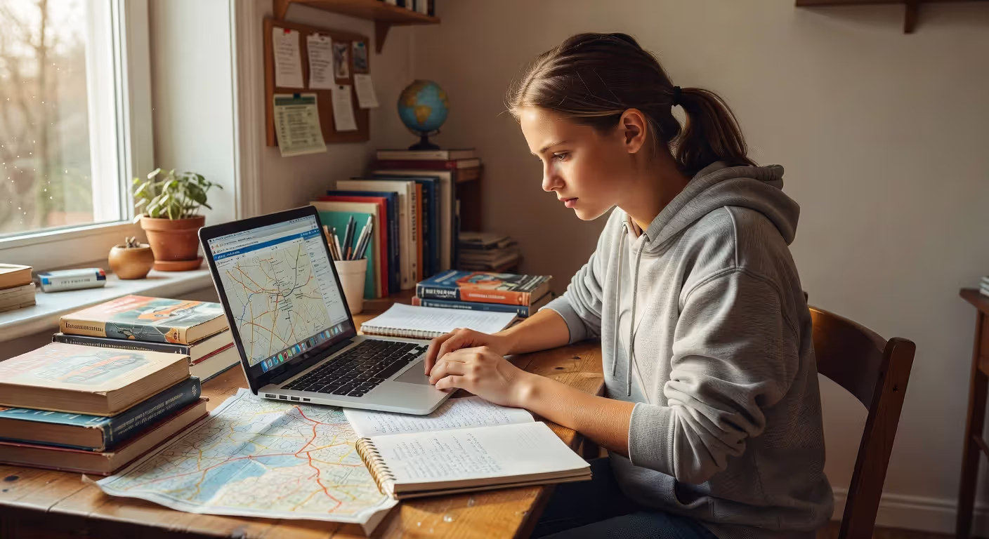 Student completing online drivers education course at home