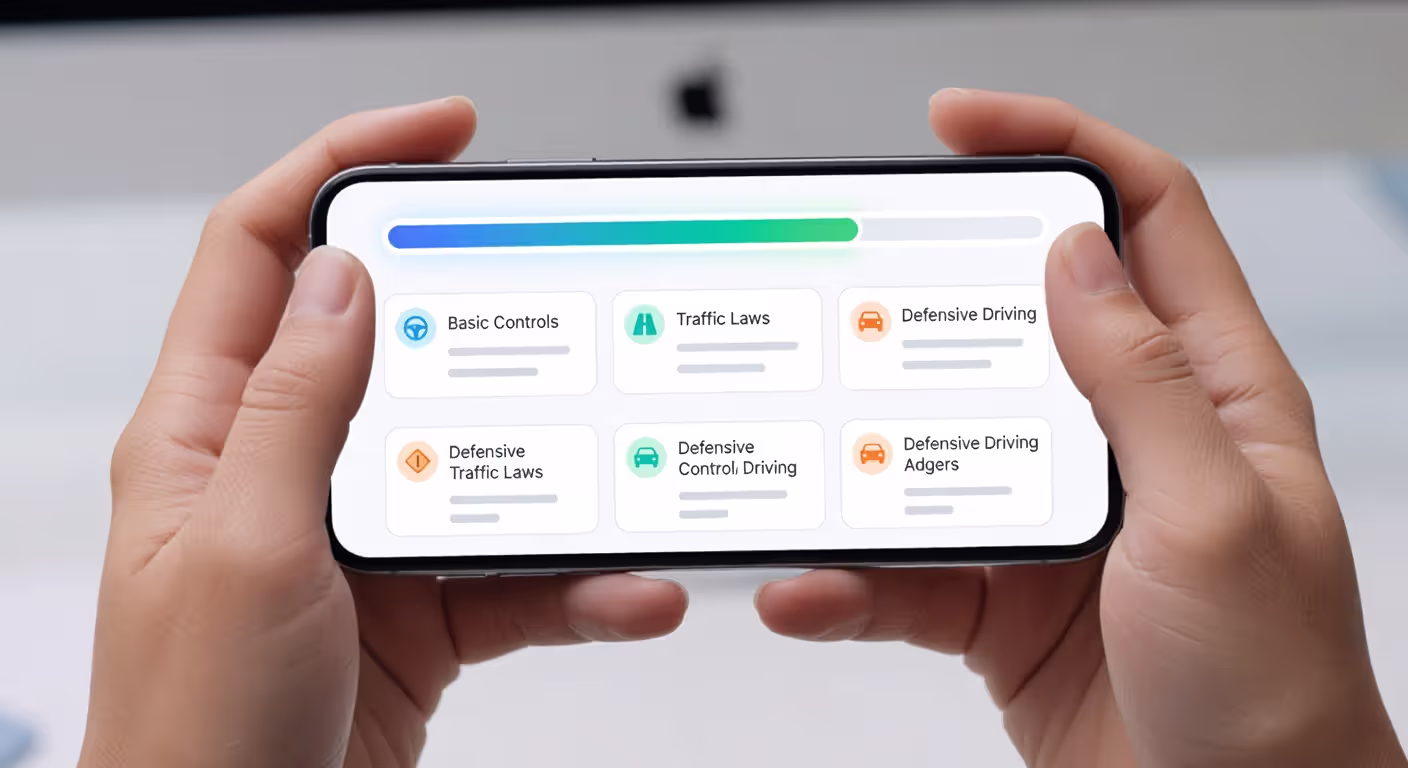 Mobile app interface for online driver education course