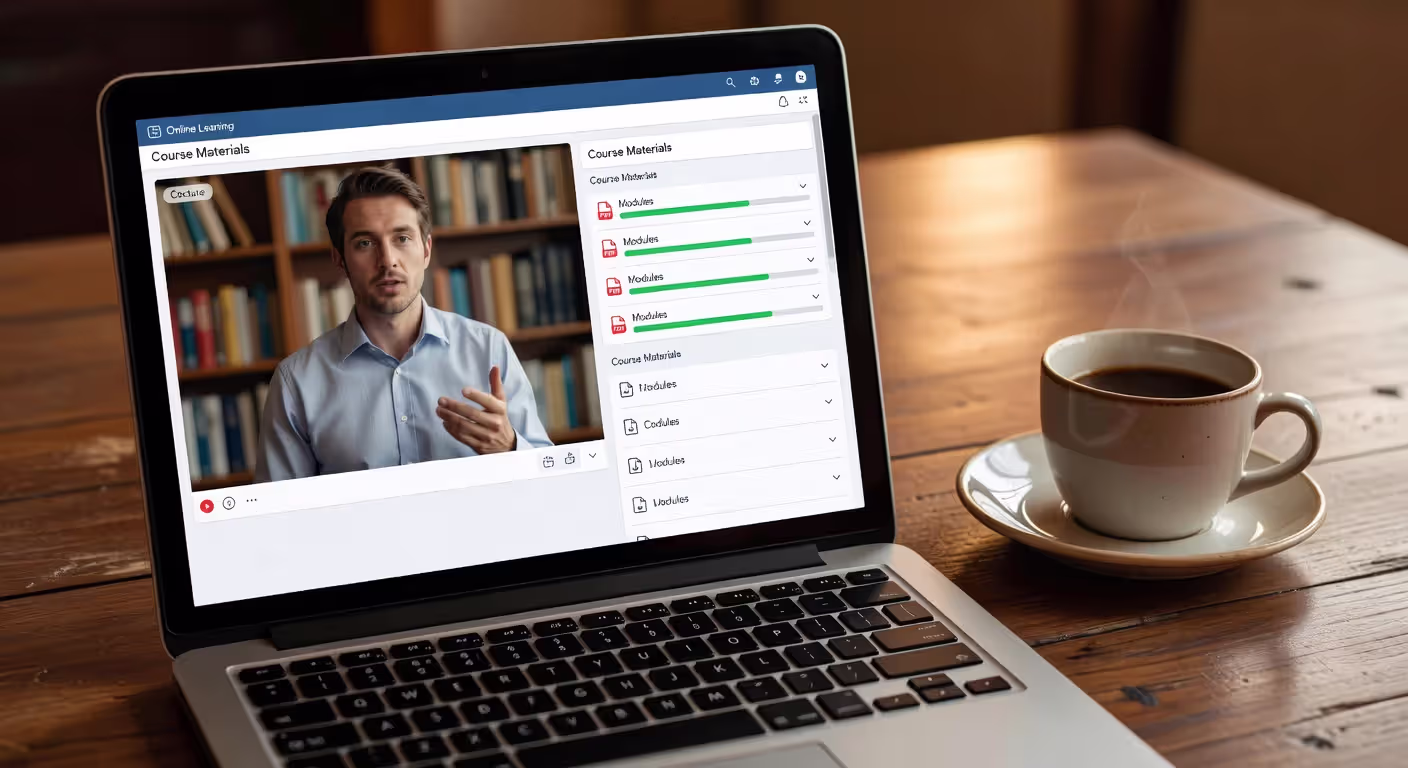 Online continuing education platform interface on laptop screen