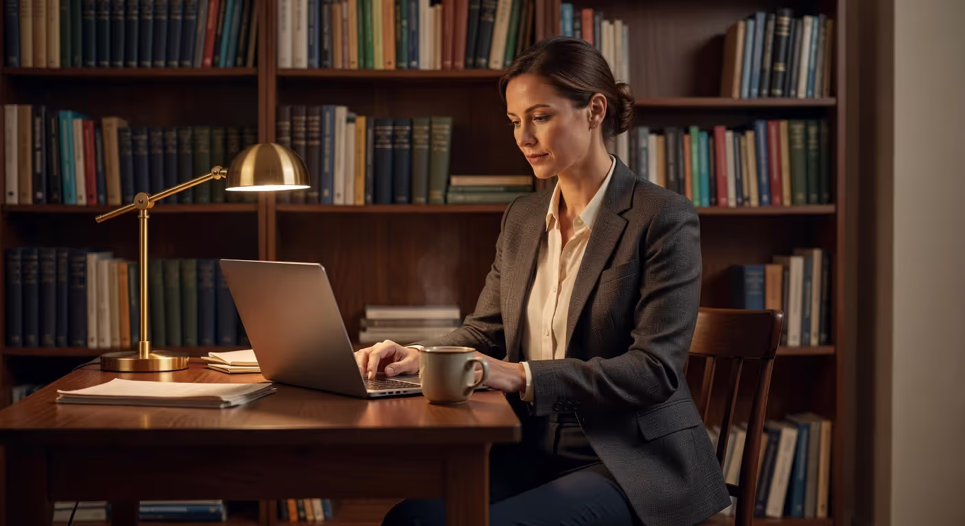 Working professional studying online at home office