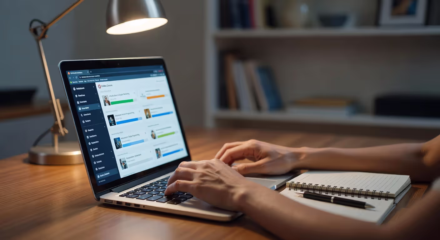 Professional taking online course on laptop