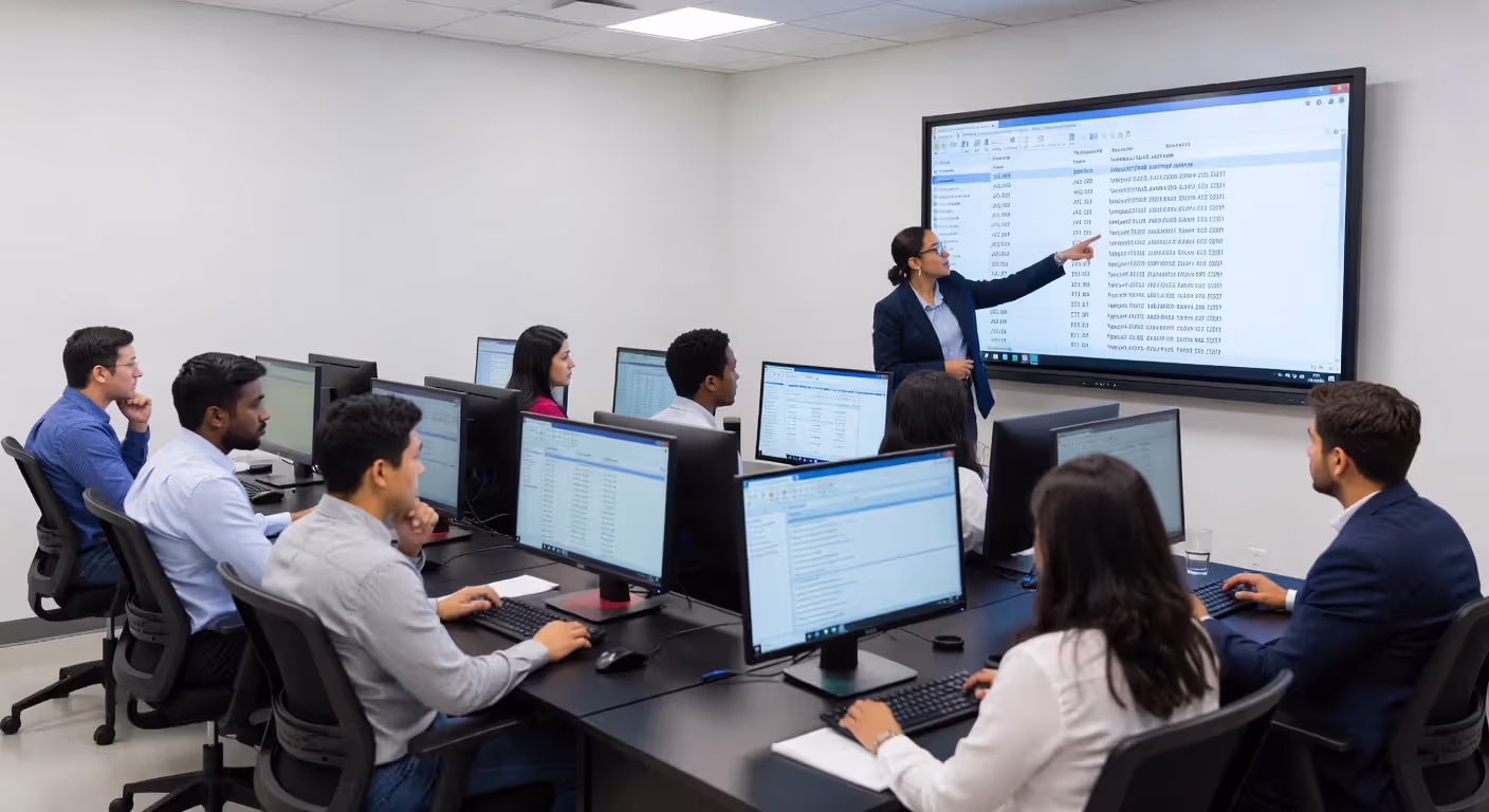 Students learning medical billing and coding in a classroom with computers