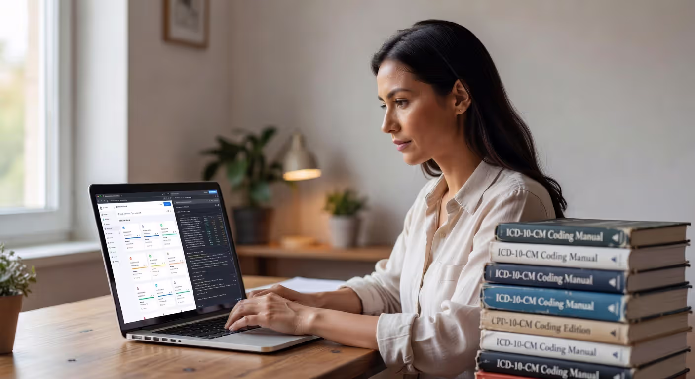 Student taking medical billing and coding classes online from home