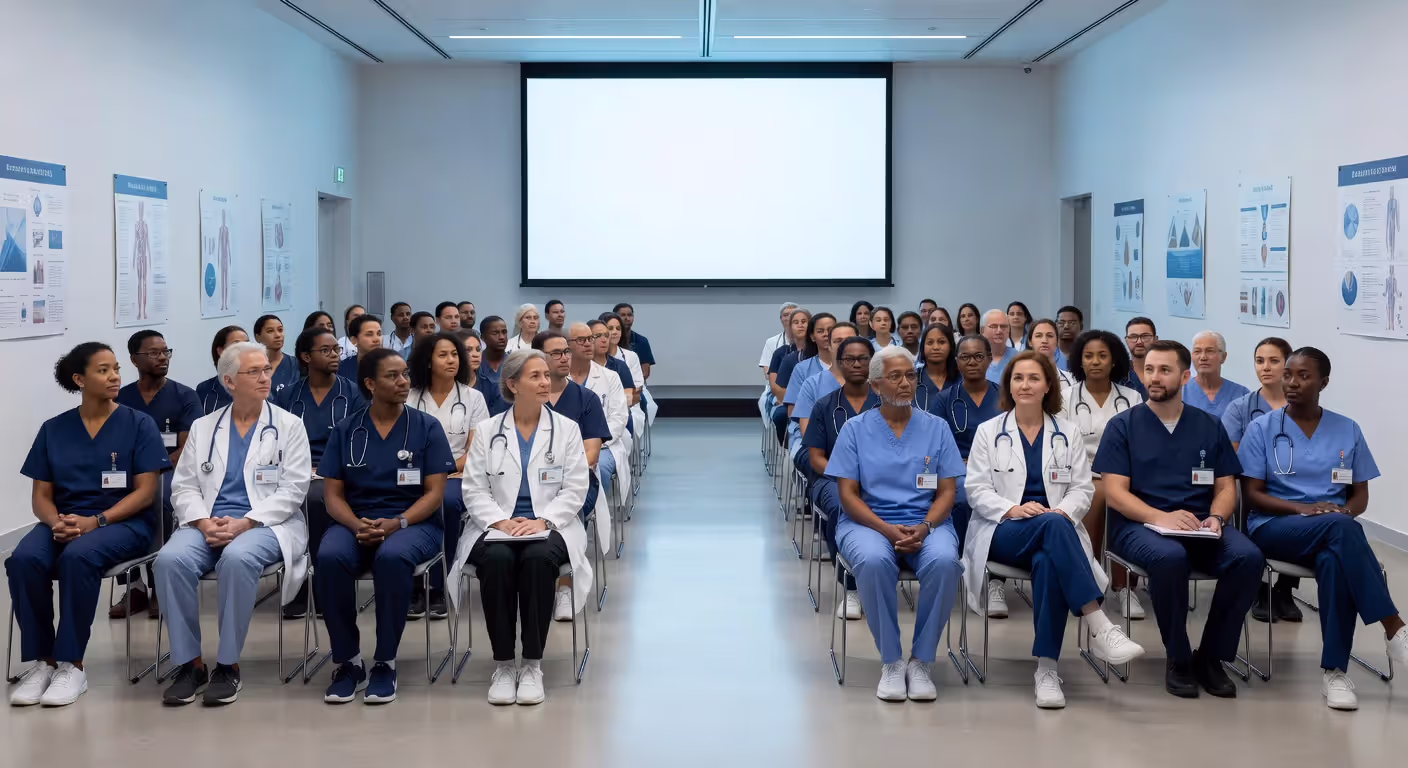 Nurses attending an in-person continuing education conference