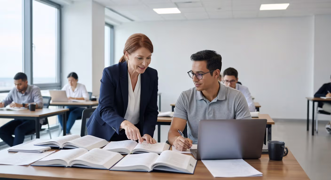 ESL instructor providing one-on-one support to adult learner