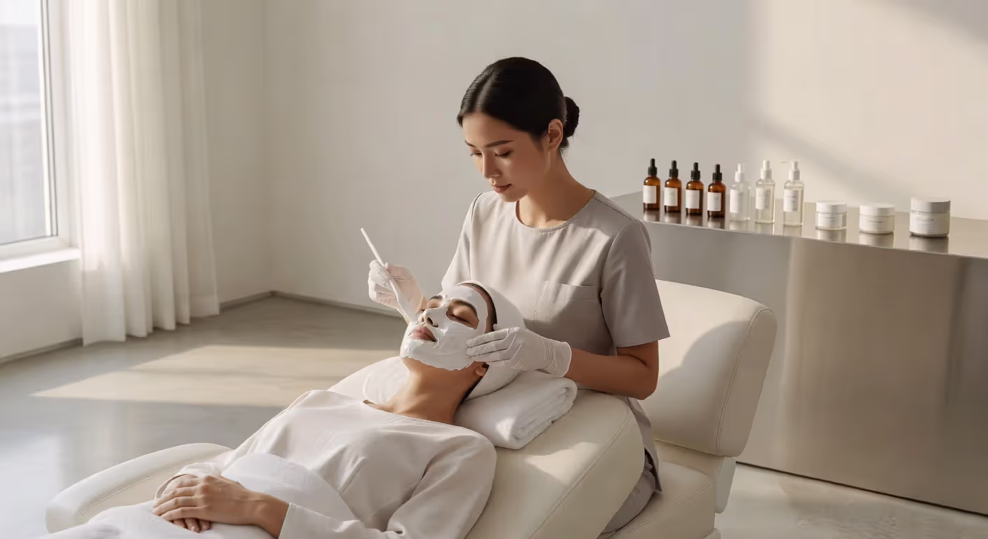 Esthetician performing facial treatment in spa setting
