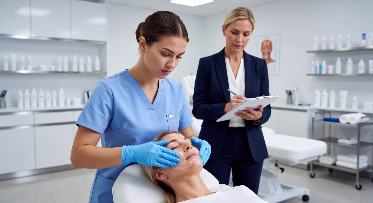 Esthetician student practicing in training clinic