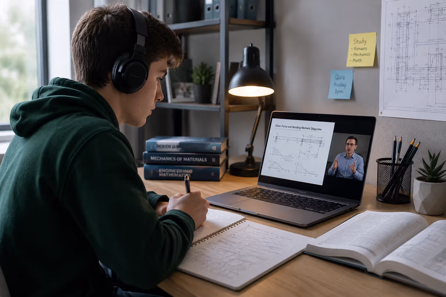 Student participating in online engineering program from home